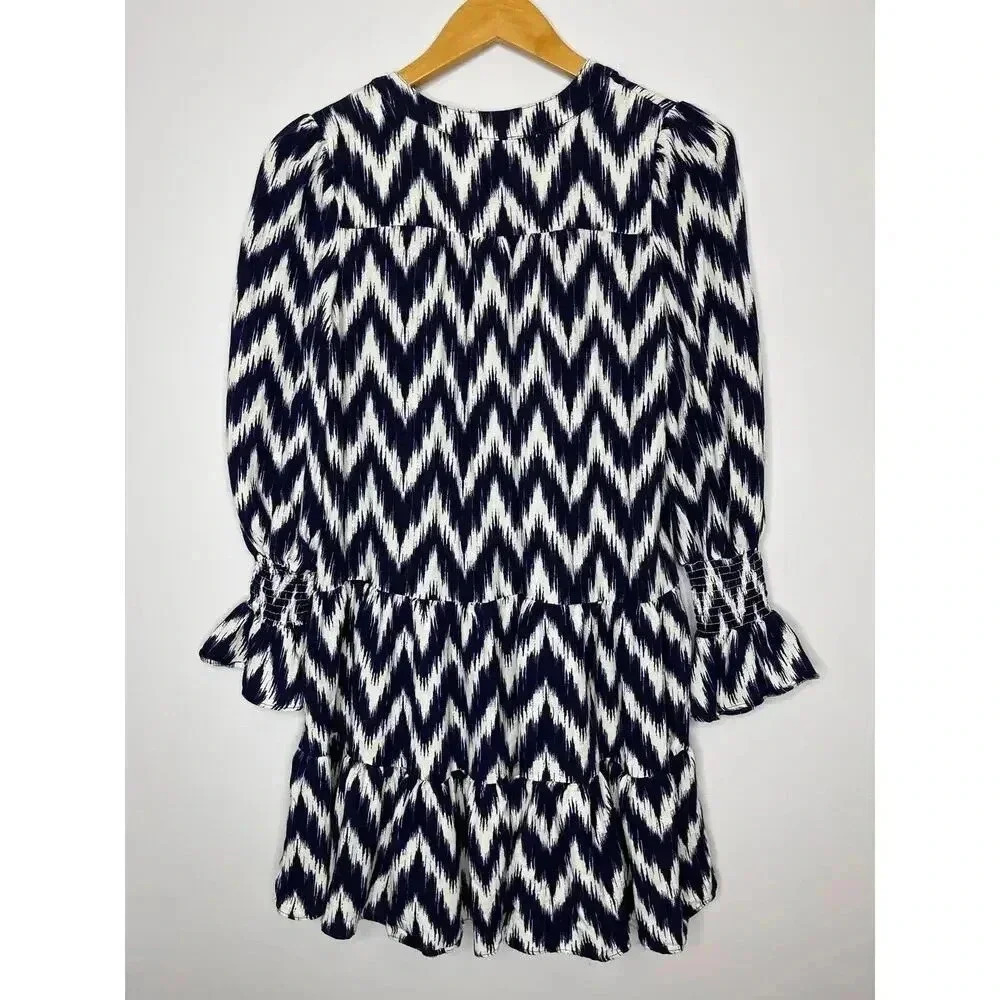 Pomander Place Tuckernuck Navy Ikat Kenzo Dress size S Chevron - Picture 8 of 12